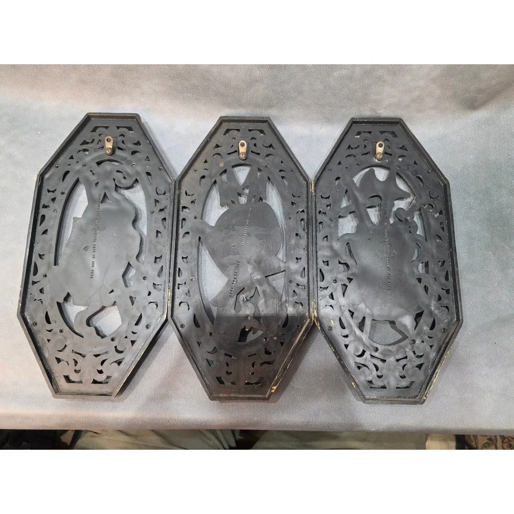 Vintage Medieval Knight Wall Art Set 3 Resin Plaques Armor Shield Helmet Bronze